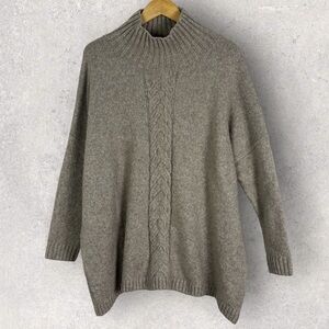 French‎ Connection Cable Knit Taupe Beige Size XL Turtleneck Sweater Alpaca Wool